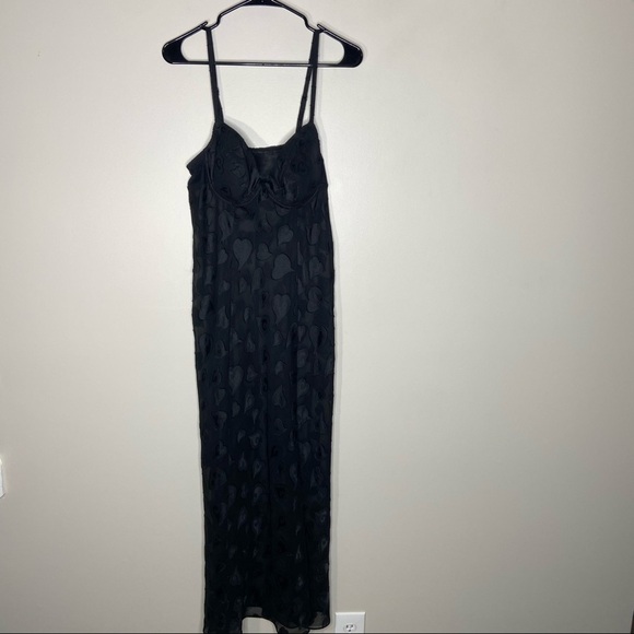 Victorias Secret Sheer Heart Patterned Black Night Gown Lingerie L - Picture 1 of 8